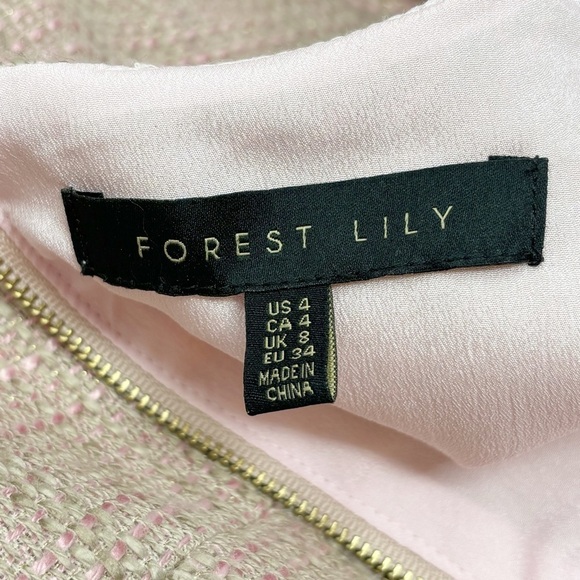 FOREST LILY Women’s Pink Short Sleeve Tweed Dress Fringe Hem Lined Lurex Size 4 - Picture 7 of 10